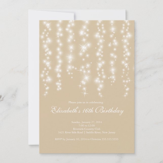 Modern Sparkle tan Sweet Sixteen Birthday Party Invitation (Front)