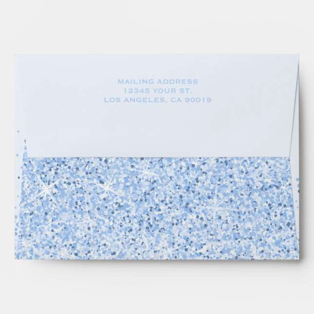 Modern Sparkling Baby Blue Glitter Wedding Envelopes (Back (Top Flap))