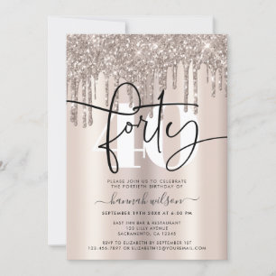 Modern Sparkly Cream Glitter 40th Birthday Party Invitation