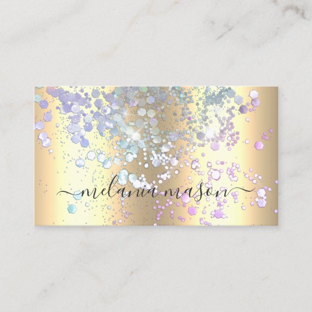 Modern Sparkly Glitter Metallic Gold Makeup Artist Business Card (Front)
