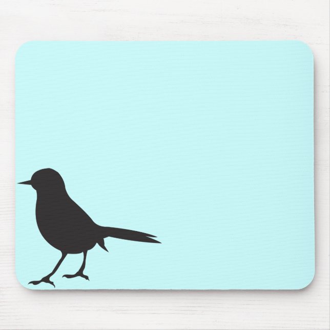 Modern sparrow bird silhouette blue girly chic mouse mat (Front)