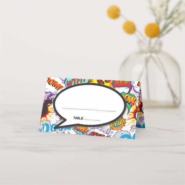 Modern Speech Bubble Fun Comic Book Place Card (Front)