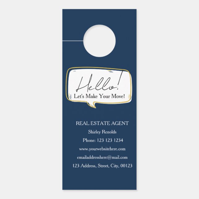 Modern speech bubble Real Estate Navy Door Hanger (Front)