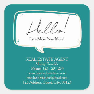 Modern speech bubble Real teal Estate dark Square Sticker