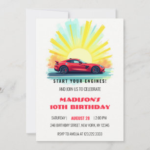 Modern Speed Racing Red Sport Car Birthday Invitation