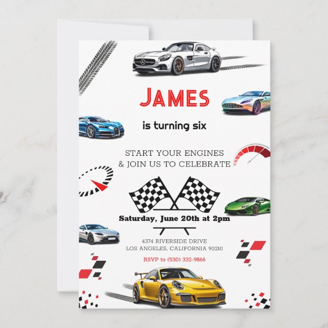Modern Speed Racing Sport Car Birthday Invitation (Front)