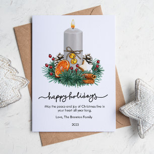 Modern Spiced Orange and Candle Flat Holiday Card