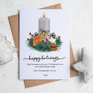 Modern Spiced Orange and Candle Flat Holiday Card