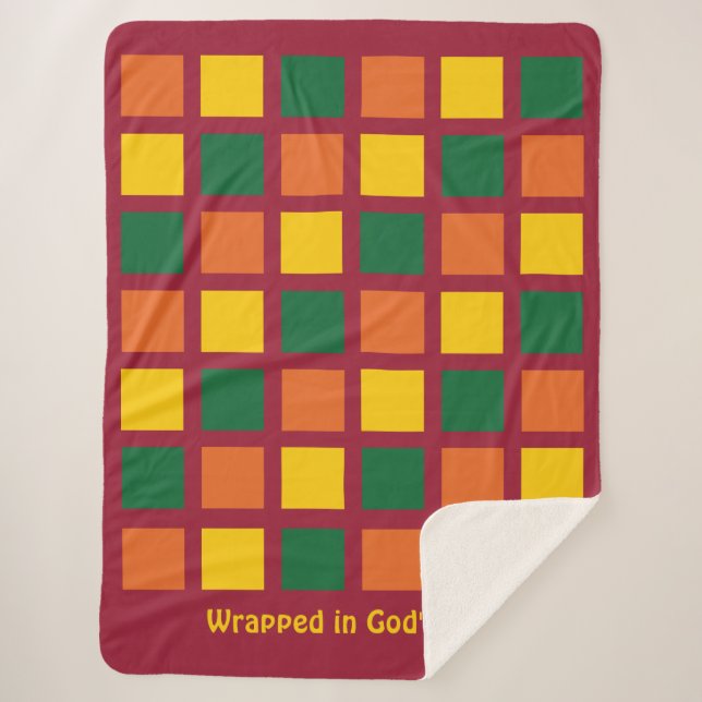 Modern Spicy Colours Geometric Squares Custom Sherpa Blanket (Front)