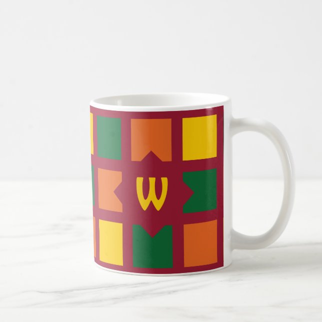 Modern Spicy Colours Geometric Squares Monogram Coffee Mug (Right)