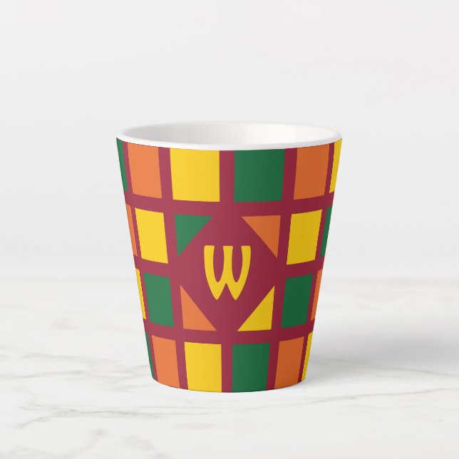 Modern Spicy Colours Geometric Squares Monogram Latte Mug (Front)