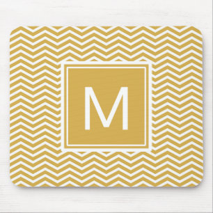 Modern Spicy Mustard Yellow Chevrons and Monogram Mouse Mat