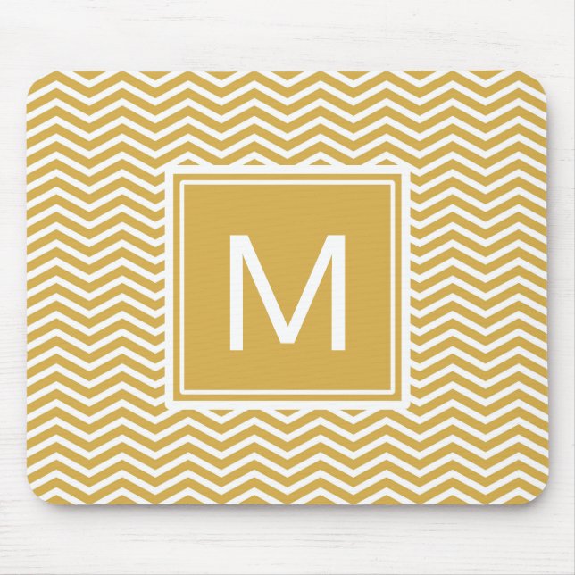 Modern Spicy Mustard Yellow Chevrons and Monogram Mouse Mat (Front)
