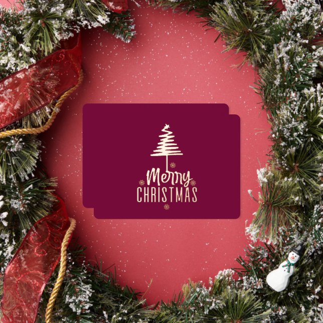 Modern Spiral Christmas Tree Merry Christmas Rose  Foil Holiday Card (Insitu)