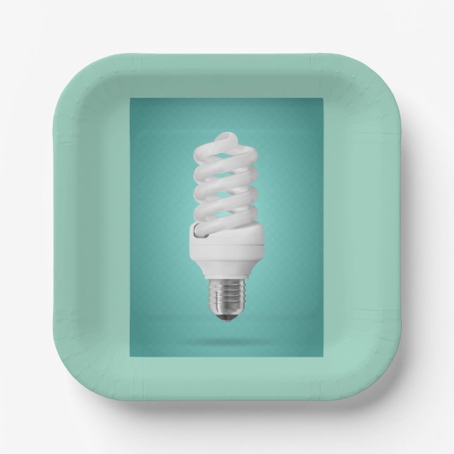 Modern Spiral Compact Fluorescent Lightbulb Paper Plate (Front)