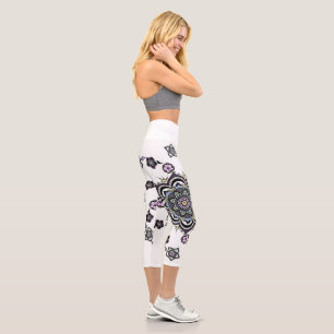 Modern spiral flower mandala capri leggings