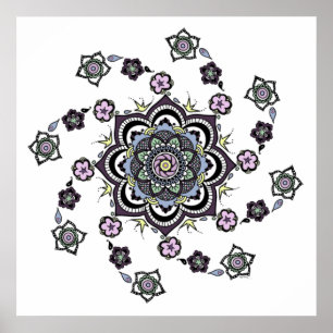 Modern spiral flower mandala poster