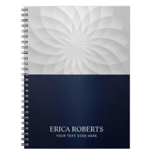 Modern Spiral Lotus Flower Elegant Navy Blue Notebook