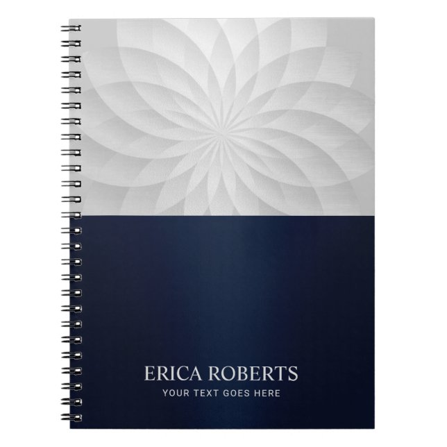 Modern Spiral Lotus Flower Elegant Navy Blue Notebook (Front)