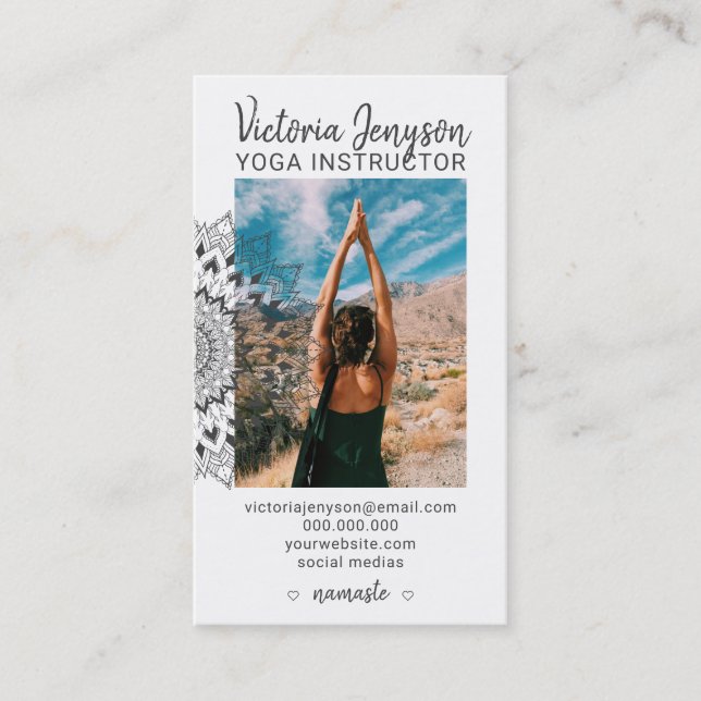 Modern spiritual mandala photo yoga business card (Front)