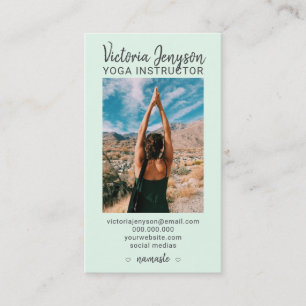 Modern spiritual meditation photo yoga mint business card