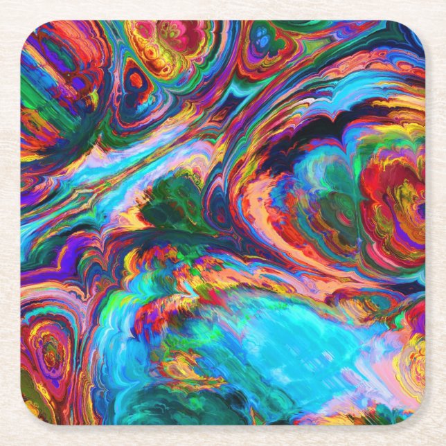 Modern Splash of Paints Square Paper Coaster (Front)