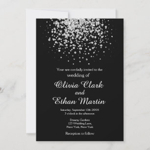 Modern Splash of Silver On Black Invitation