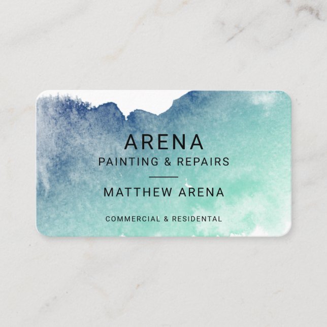 Modern Splash Ombre Blue Green Painter Business Card (Front)