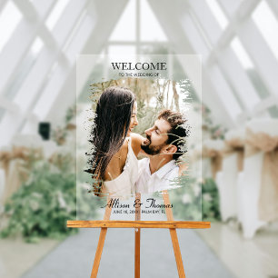 Modern Splatter Wedding Photo Welcome White Acrylic Sign