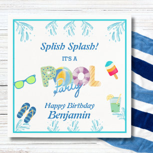 Modern Splish Splash Boys Pool Party Napkins