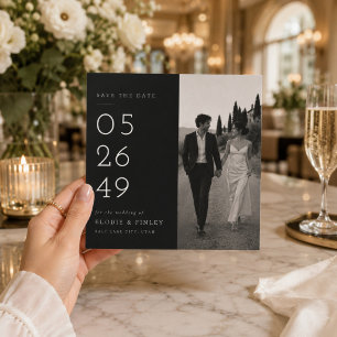 Modern Split Layout Save The Date Card.
