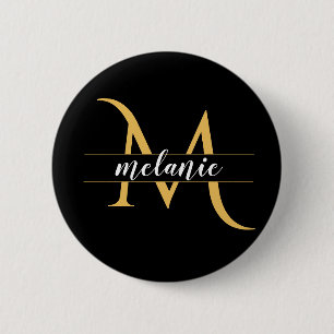 Modern Split Monogram Gold Black Custom Name 6 Cm Round Badge