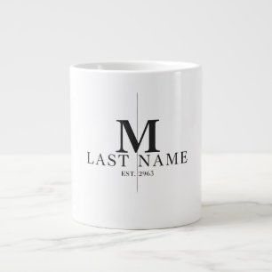 Modern Split Monogram Initial Family Name & Establ Large Coffee Mug
