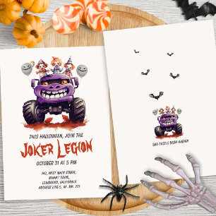 Modern Spooky Creepy Joker Monster Truck Halloween Invitation