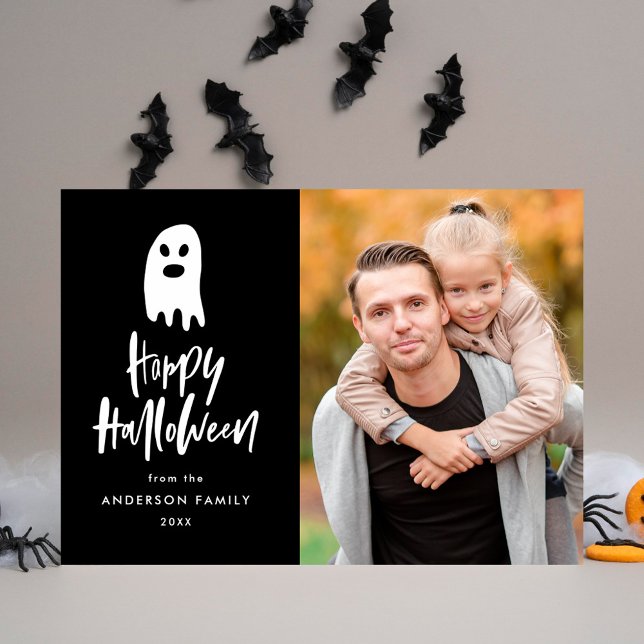 Modern Spooky Ghost Happy Halloween Photo Card (Creator Uploaded)