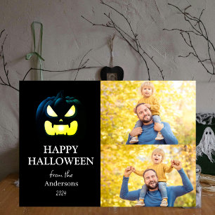 Modern Spooky Pumpkin Script Halloween Photo Holiday Card