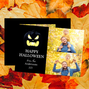 Modern Spooky Pumpkin Script Halloween Photo Holiday Card