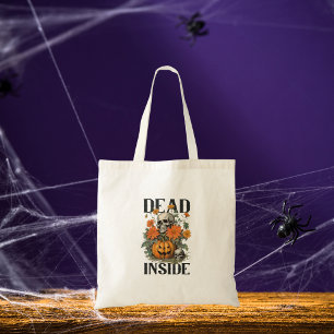 Modern Spooky Skull and Pumpkin Halloween Tote Bag