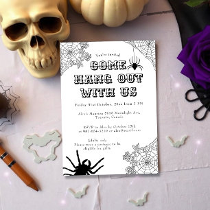 Modern Spooky Spider web Black & White Halloween Invitation