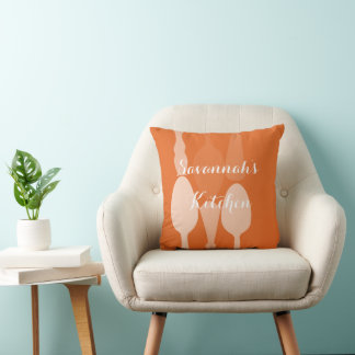 Modern Spoon Coral Orange Personalised Pillow
