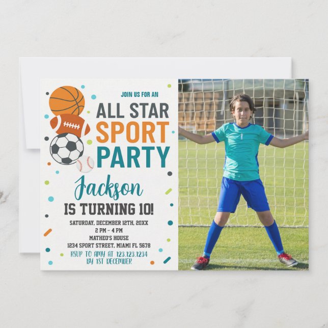 Modern Sports Birthday Invitation (Front)