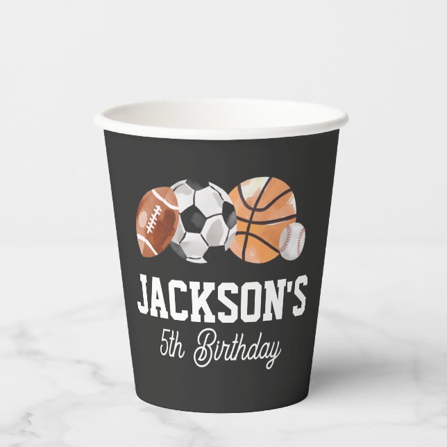 Modern Sports Birthday Party Paper Cups (Front)