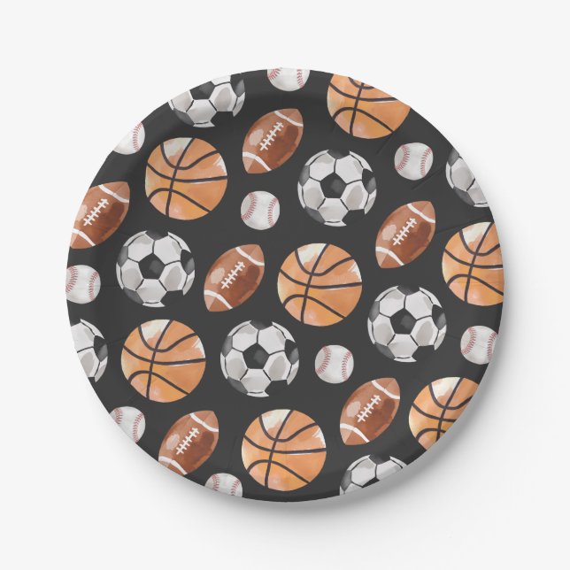 Modern Sports Birthday Party Paper Plate (Front)