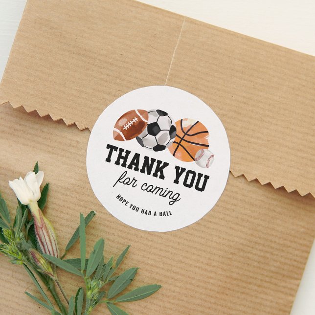 Modern Sports Birthday Thank You Classic Round Sticker (Creator Uploaded)