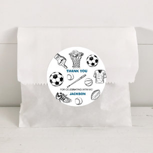 Modern Sports Birthday Thank You Round Stickers