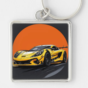 Modern Sports Car Illustration Key Ring