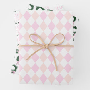 Modern Sports Girls Pink Golf Happy Birthday Wrapping Paper Sheet