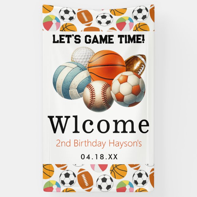Modern Sports Kids 2nd Birthday Banner (Vertical)