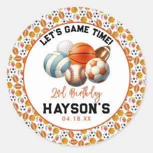 Modern Sports Kids 2nd Birthday party Classic Round Sticker