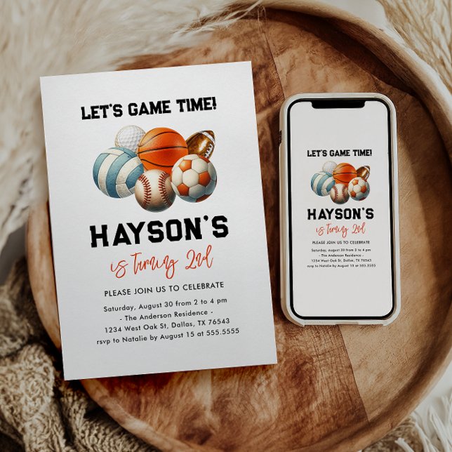 Modern Sports Kids 2nd Birthday party Invitation (Creator Uploaded)